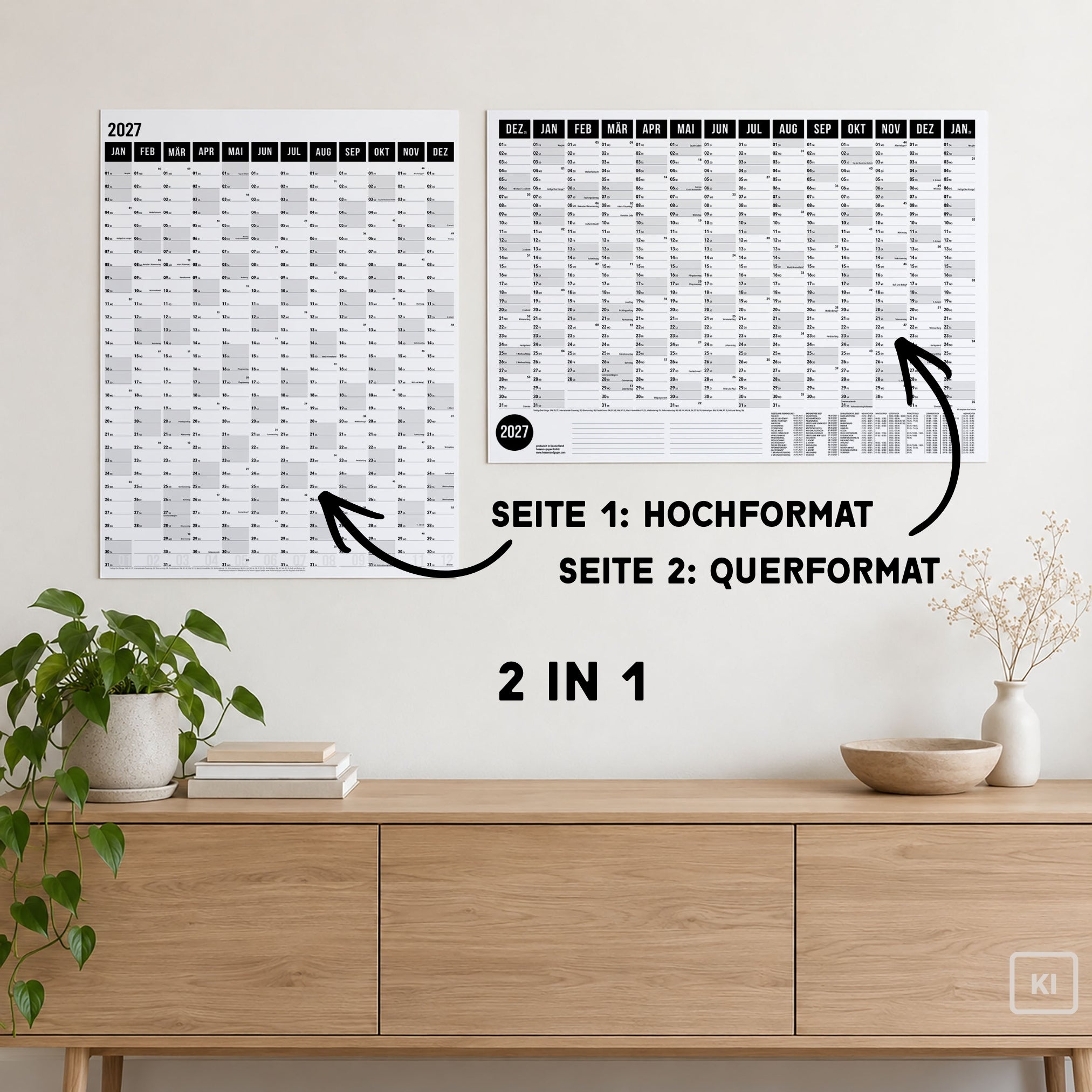A2 Wandplaner 2027 Black gefaltet Querformat/Hochformat