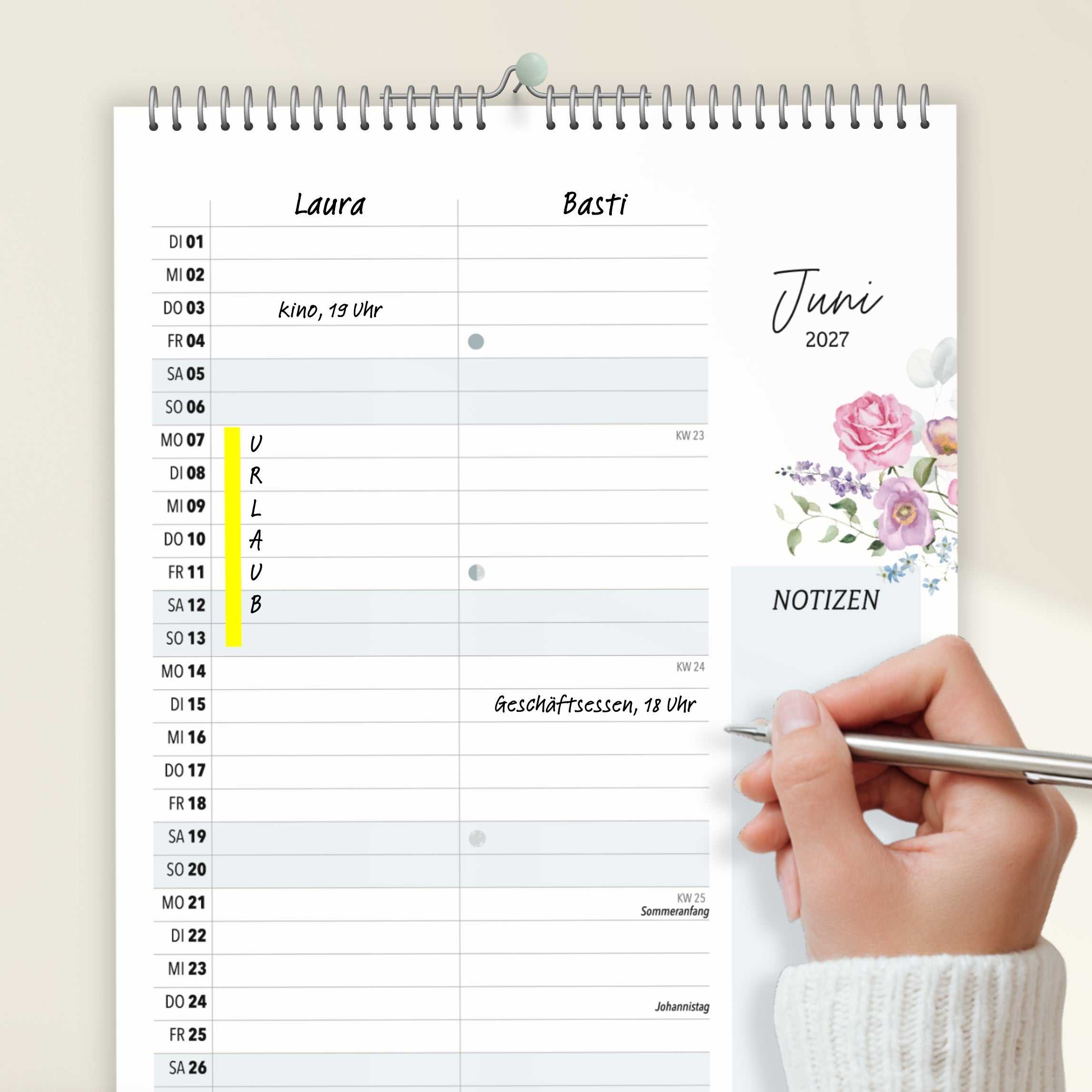 Wandkalender 2 Spalten A4 Wildblumen 2027
