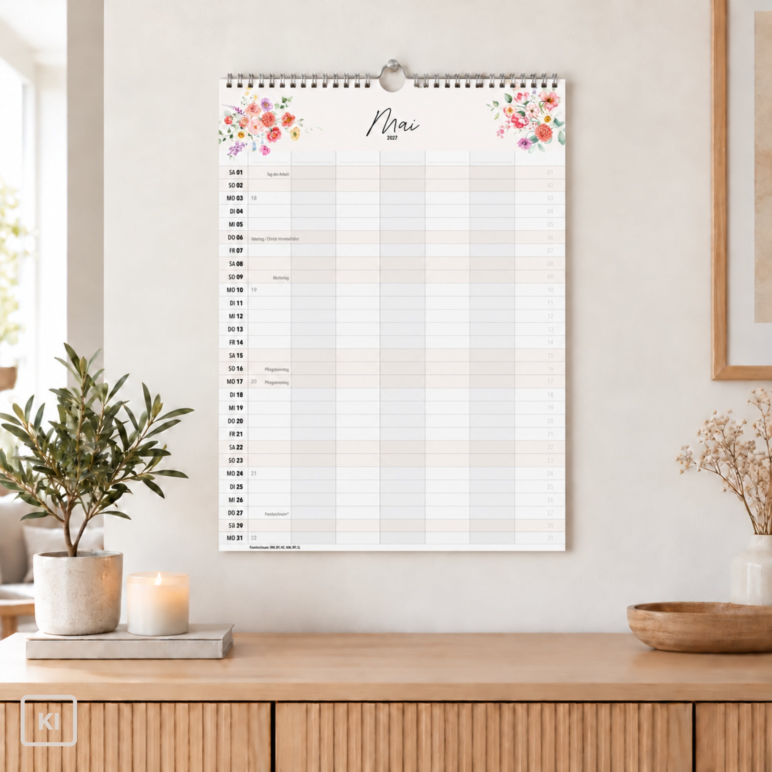 Familienkalender 7 Spalten XXL Wildblumen 2027 Blumen