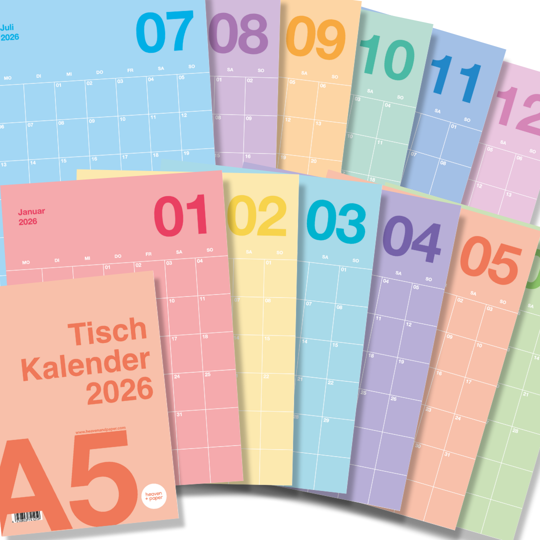 heaven+paper® A5 Tischkalender 2026 - der bunte zum Aufstellen