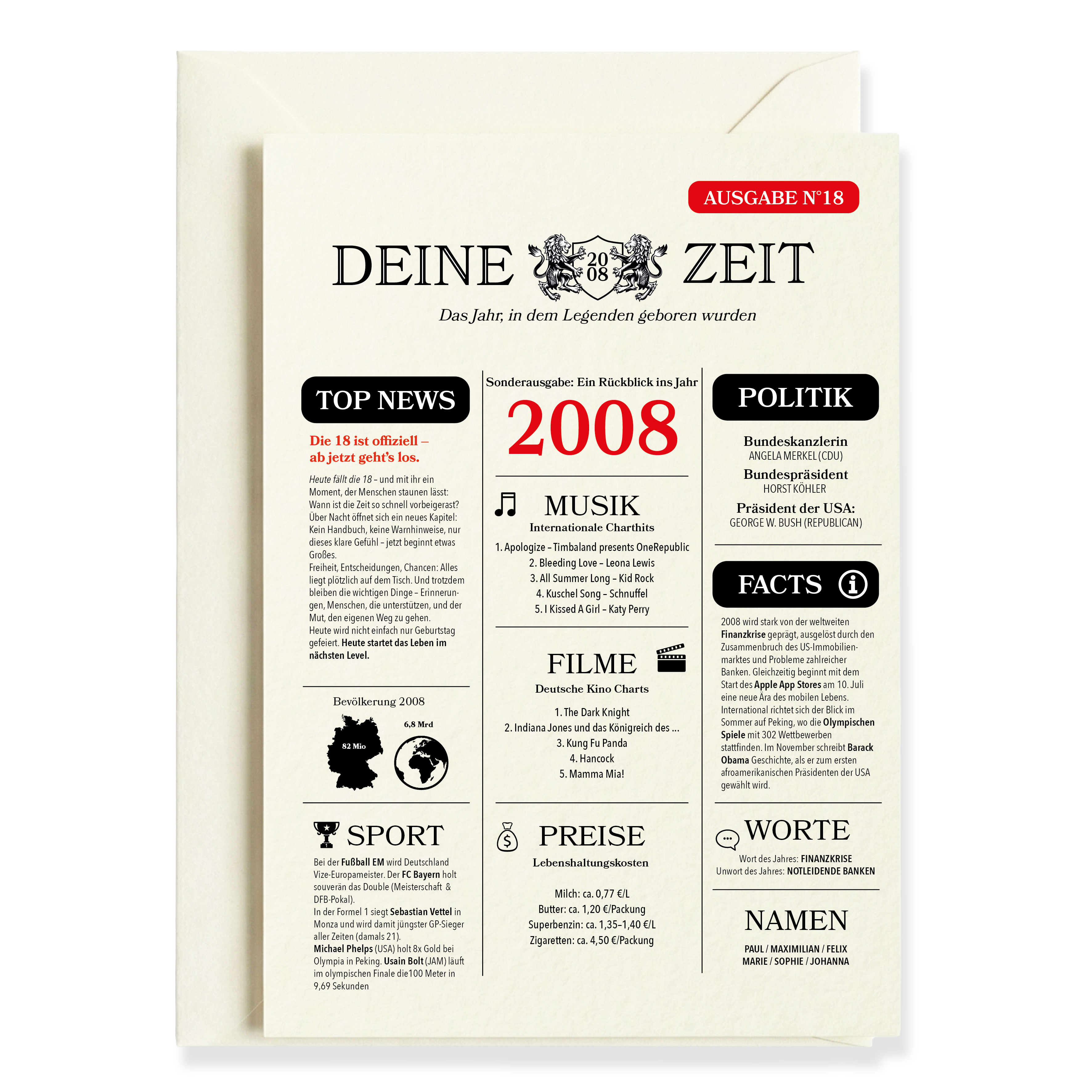 18. Geburtstag Grusskarte A5 Zeitungsdesign