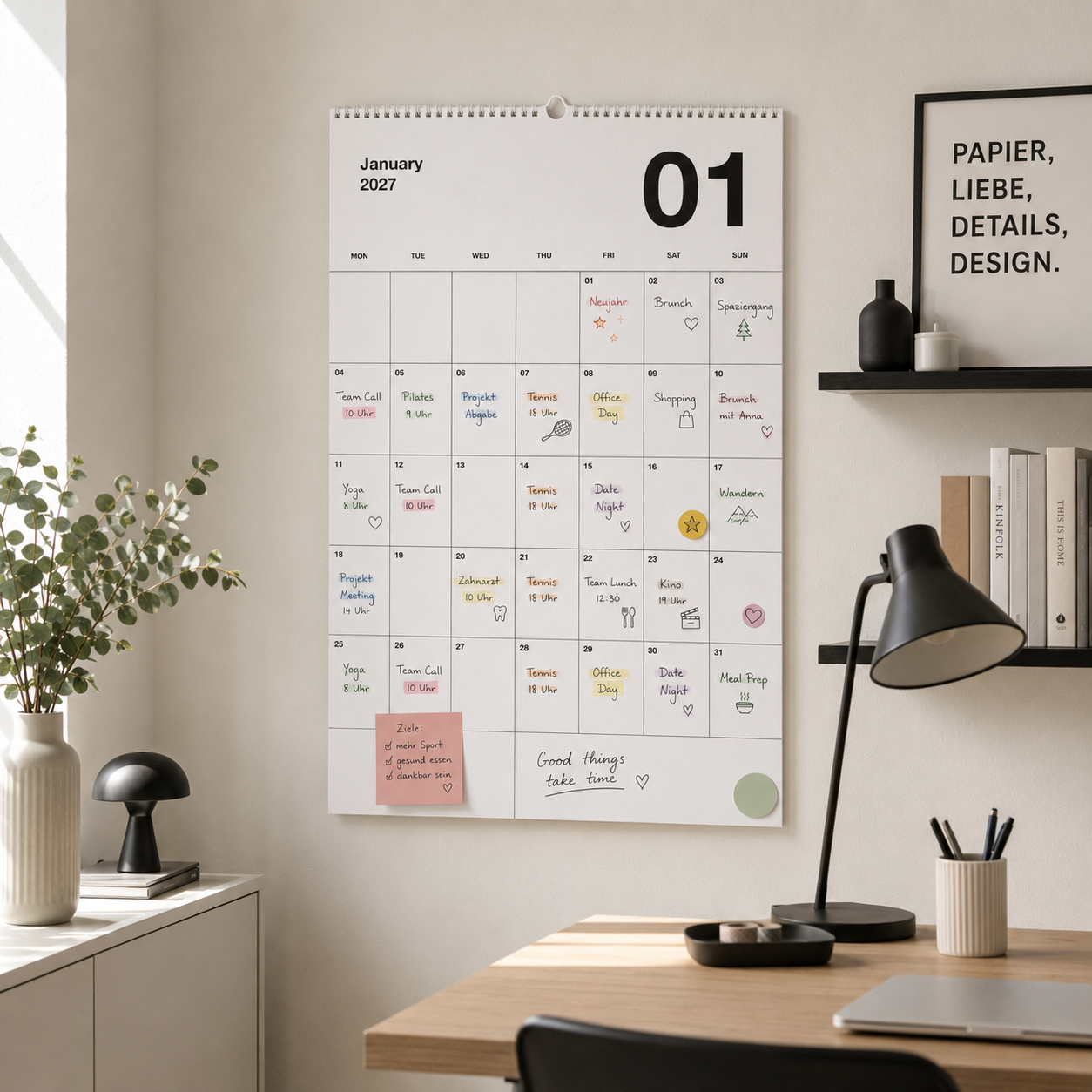 A2 Minimalistischer Design Wandkalender 2027 Black