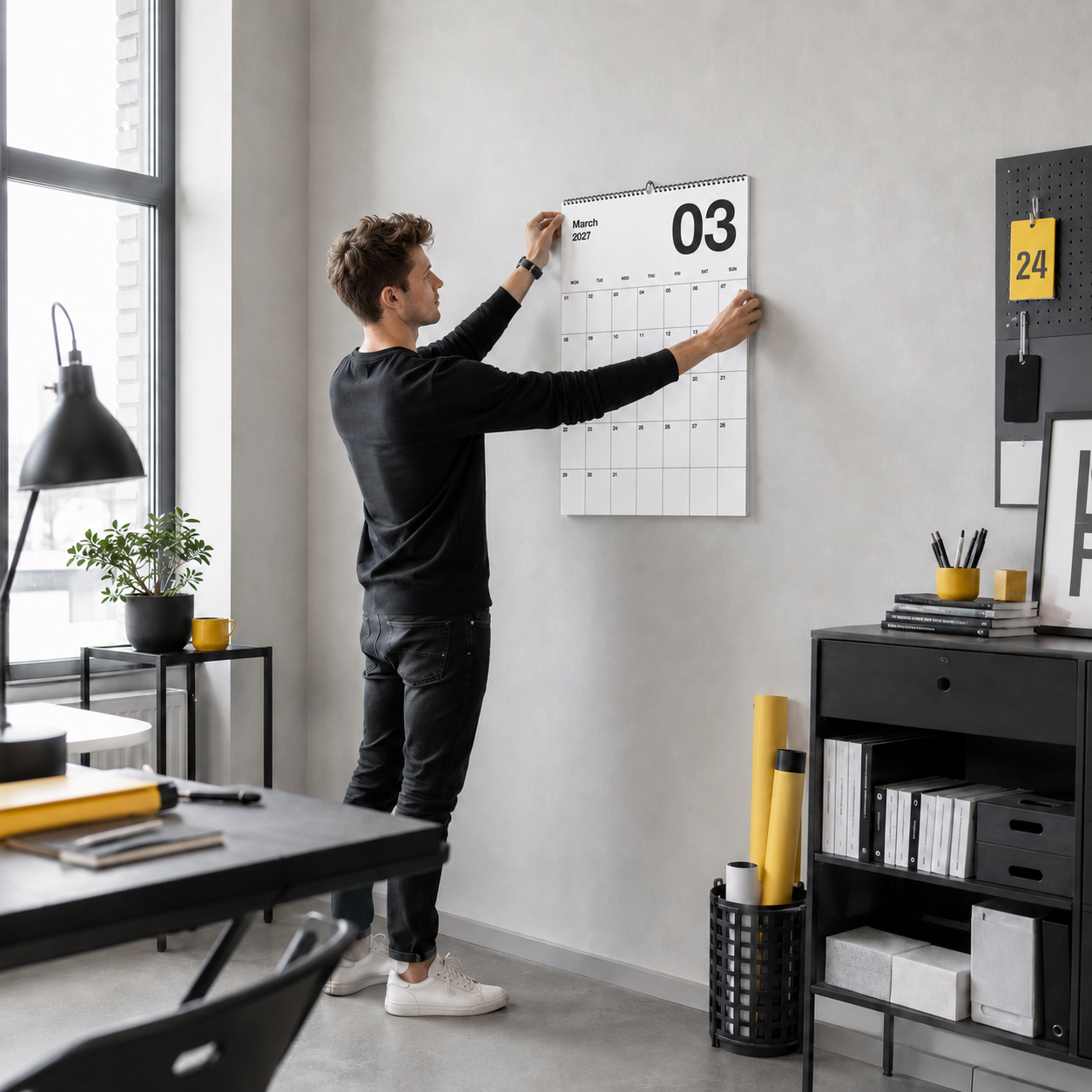 A2 Minimalistischer Design Wandkalender 2027 Black