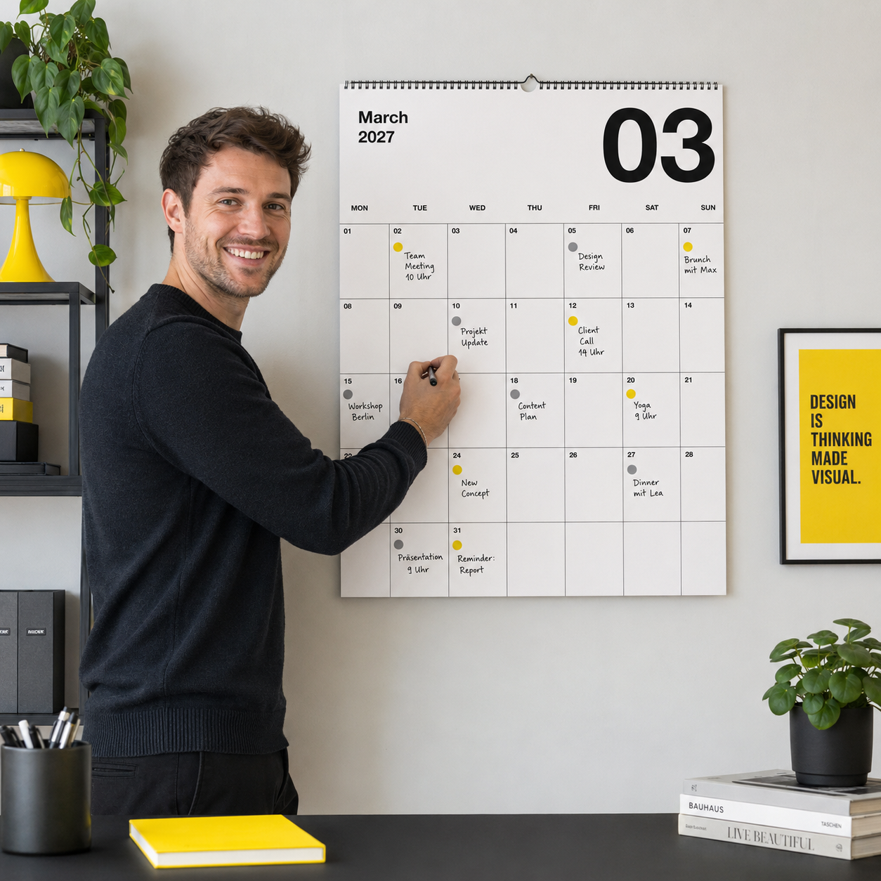 A2 Minimalistischer Design Wandkalender 2027 Black