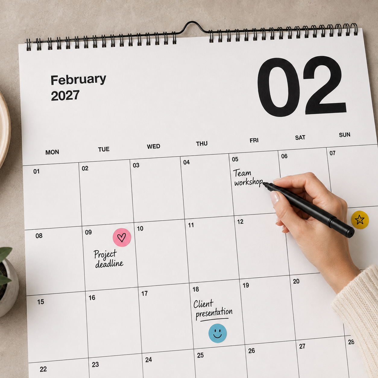 A2 Minimalistischer Design Wandkalender 2027 Black