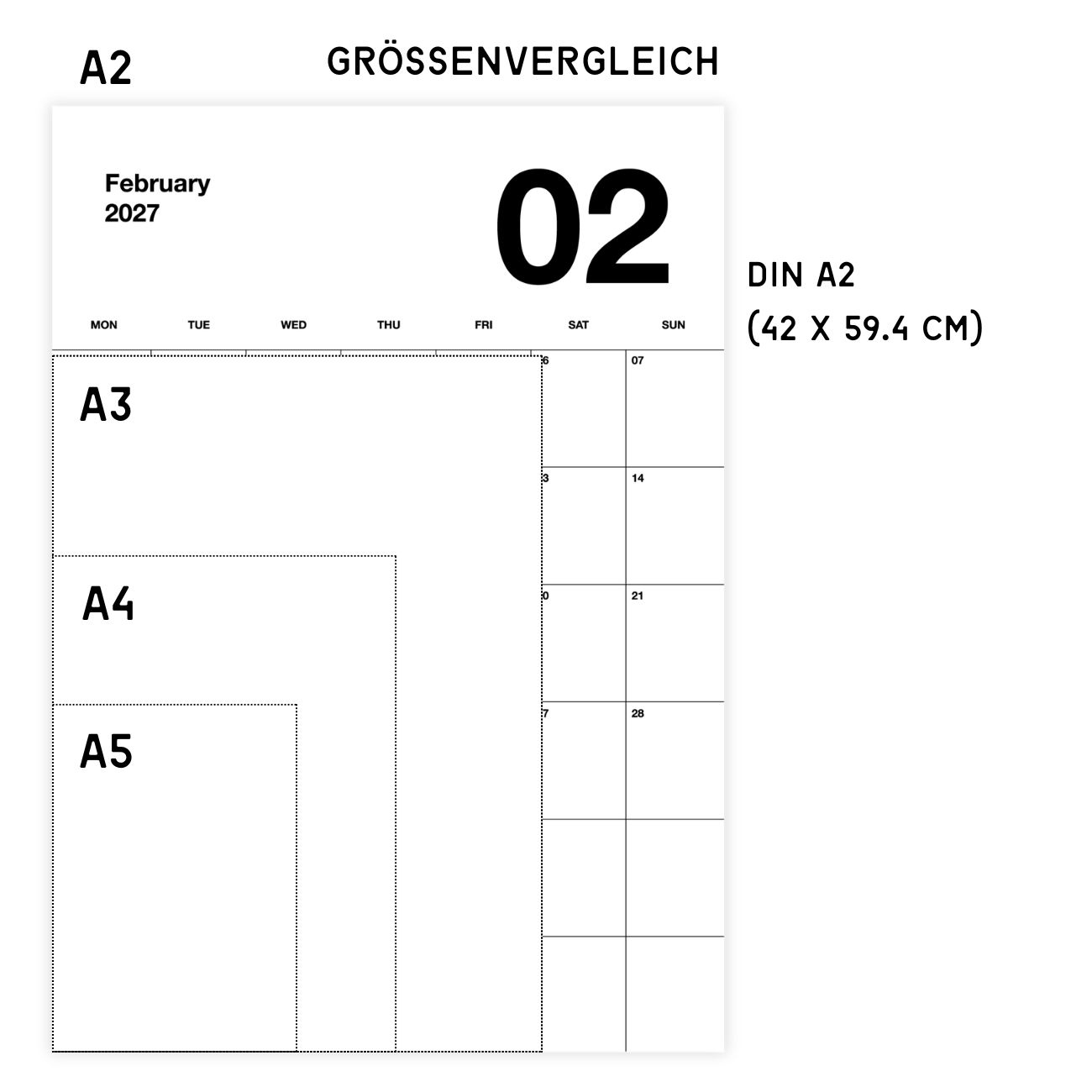 A2 Minimalistischer Design Wandkalender 2027 Black