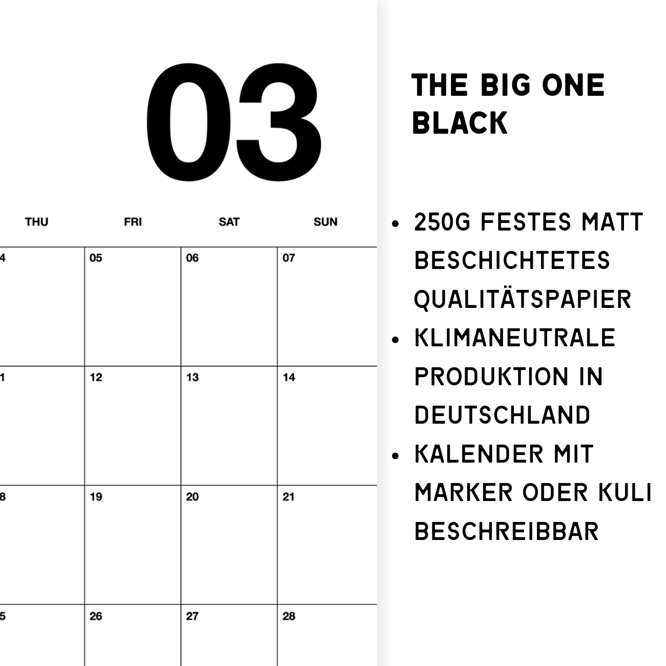 A2 Minimalistischer Design Wandkalender 2027 Black