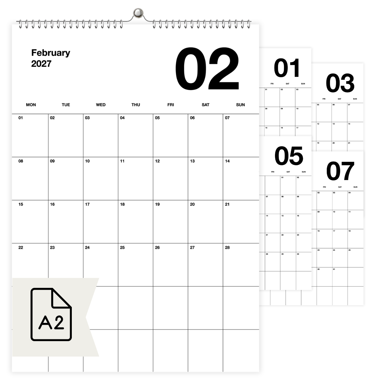 A2 Minimalistischer Design Wandkalender 2027 Black