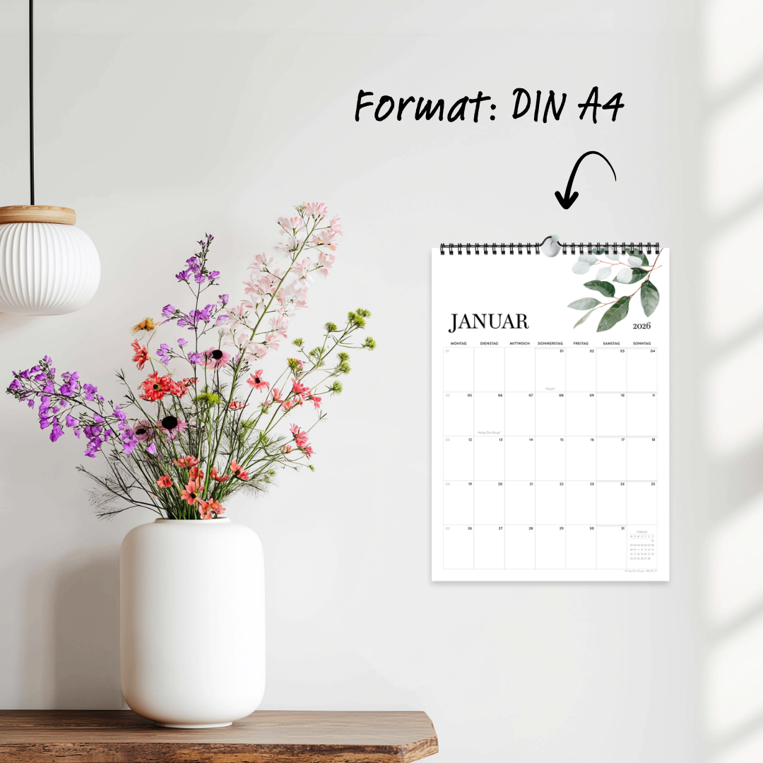 A4 Wandkalender 2026  Felder Hochformat