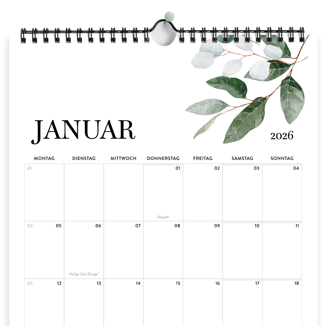 A4 Wandkalender 2026  Felder Hochformat