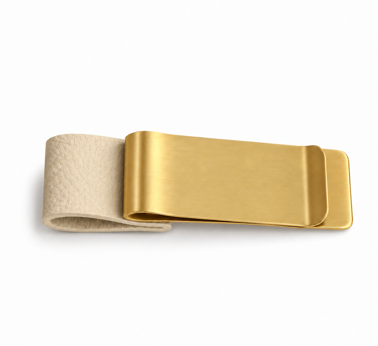 Stiftschlaufe beige mit Metallklammer und Kunstleder
