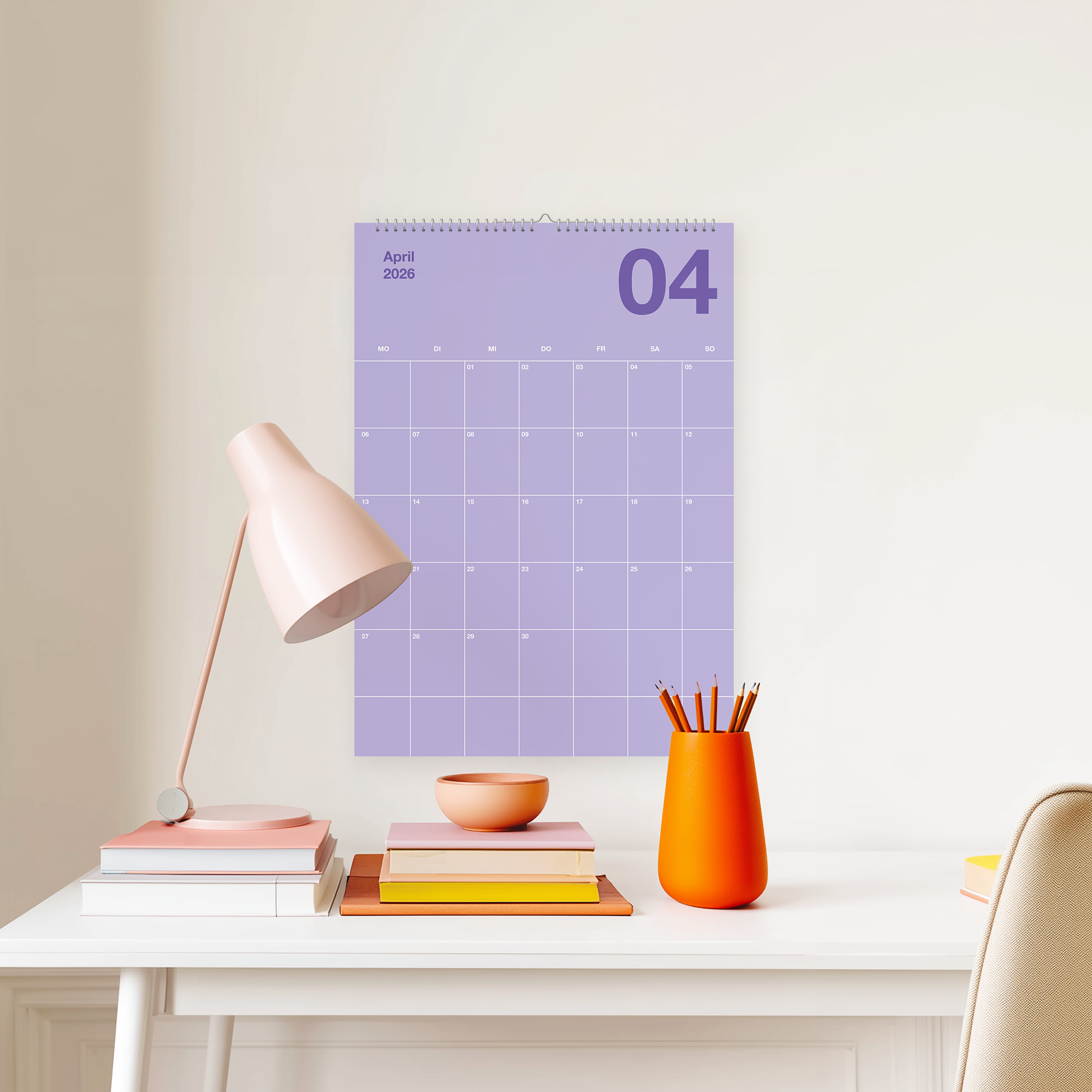 A3 Bunter Design Wandkalender 2026 Pastell
