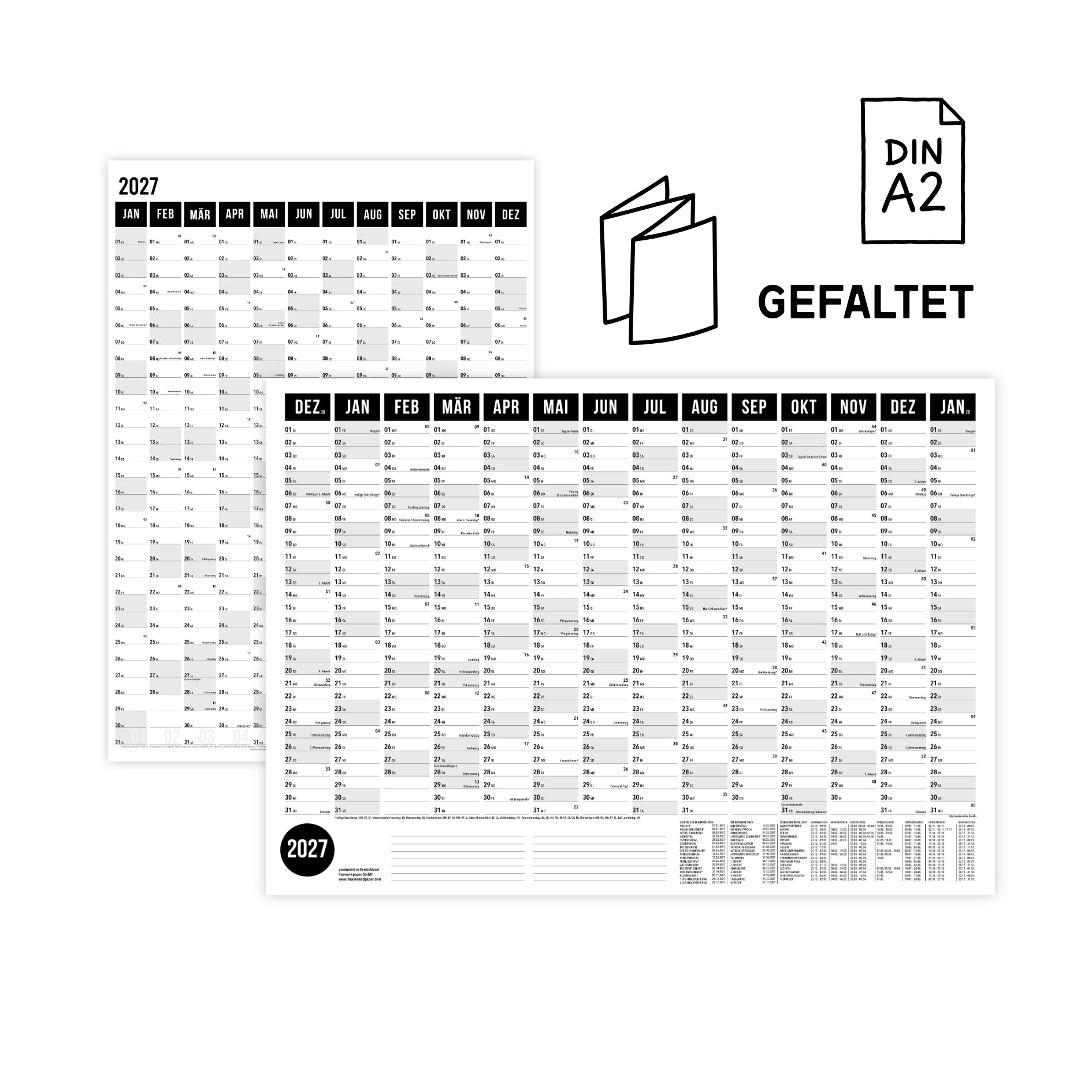 A2 Wandplaner 2027 Black gefaltet Querformat/Hochformat