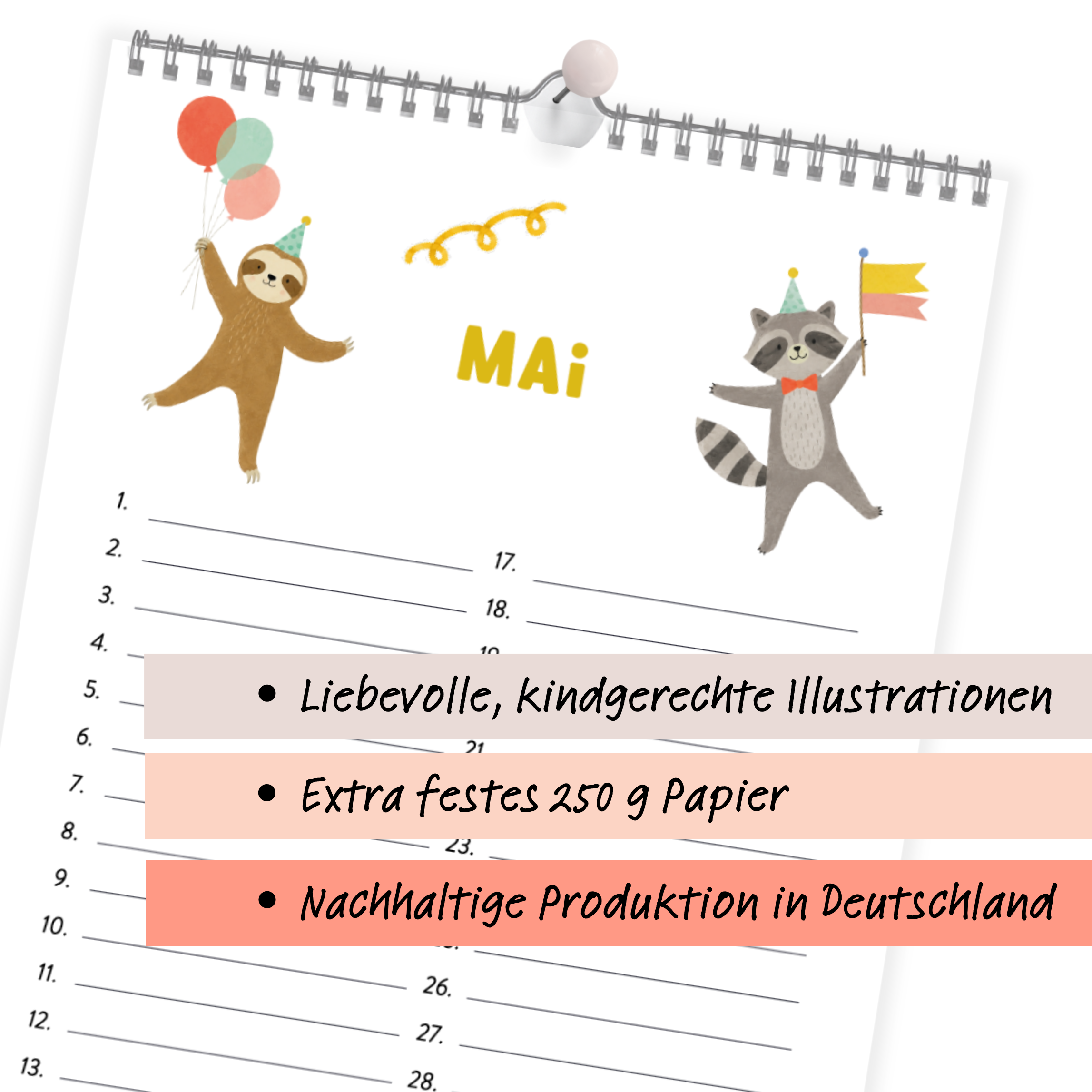 Geburtstagskalender immerwährend A5 Tiere – für Kinder