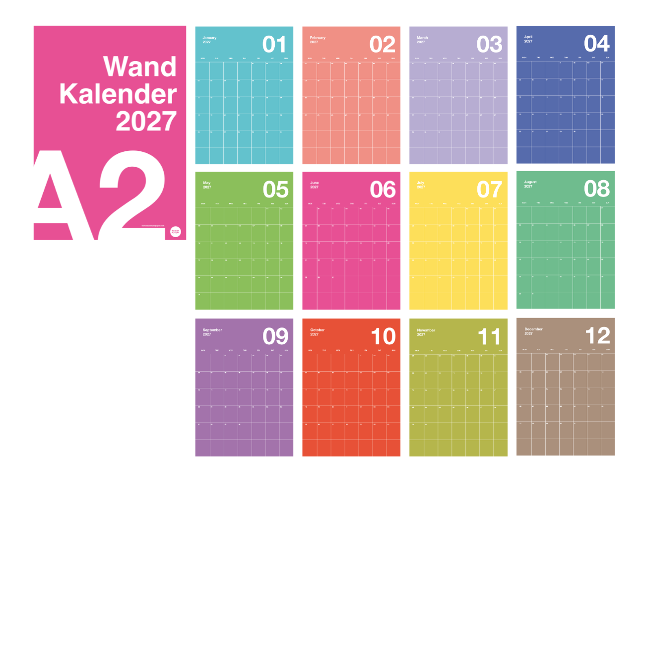 A2 Bunter Design Wandkalender 2027 Knallig