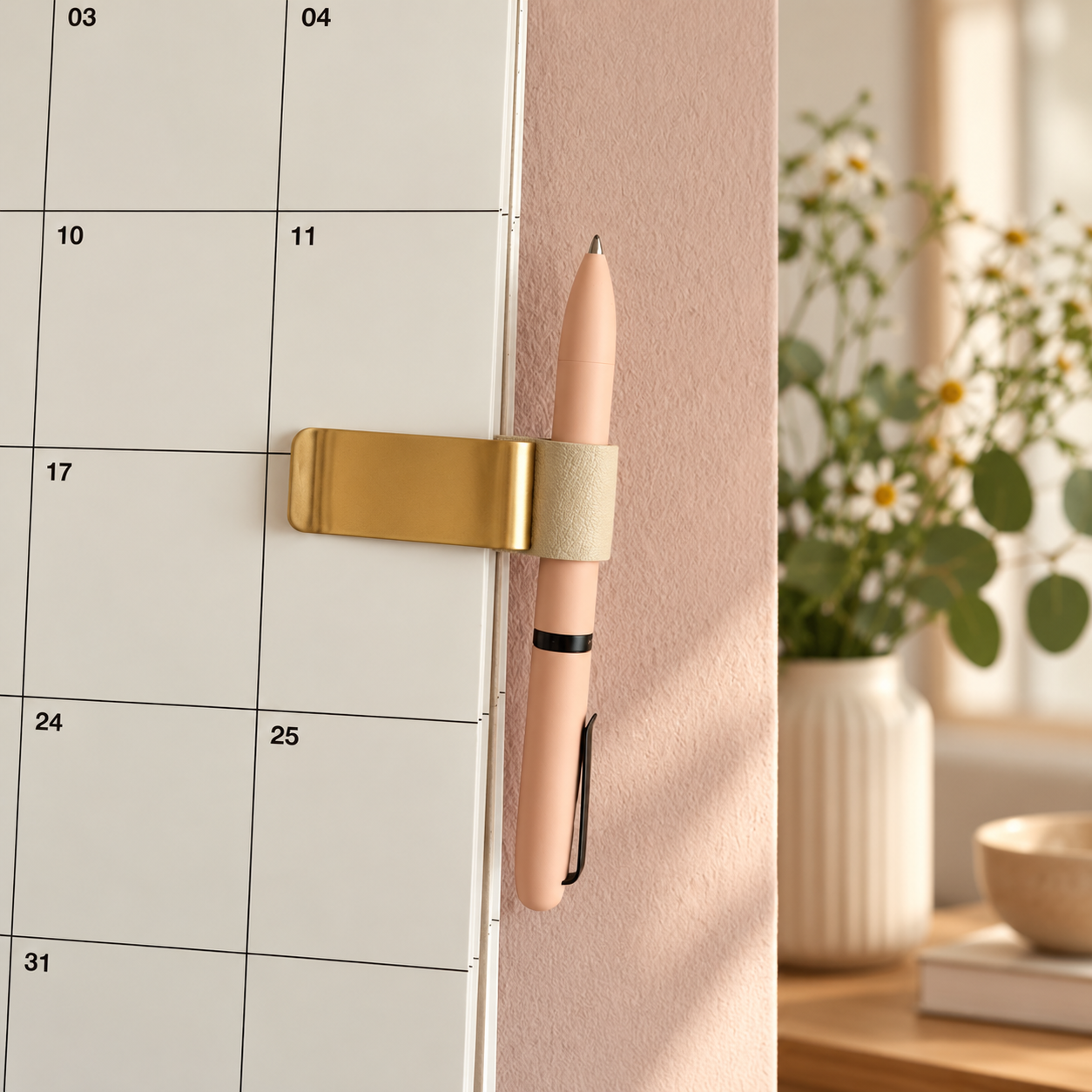 Stiftschlaufe beige mit Metallklammer und Kunstleder