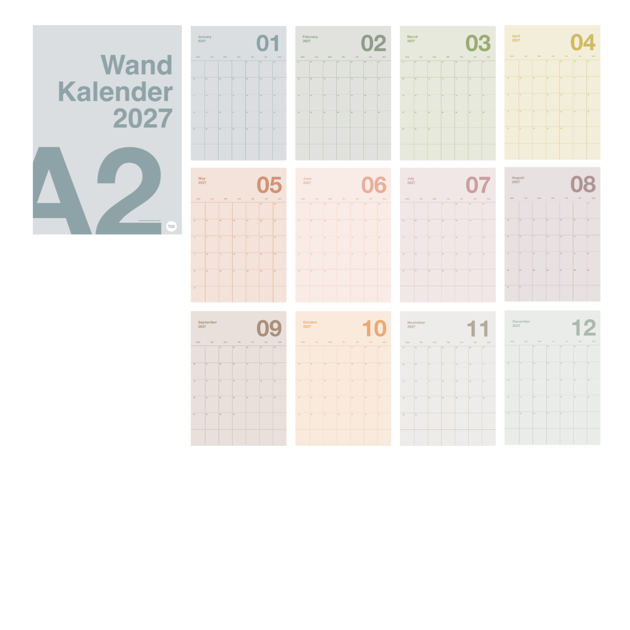 A2 Natürlicher Designkalender 2027 Natural