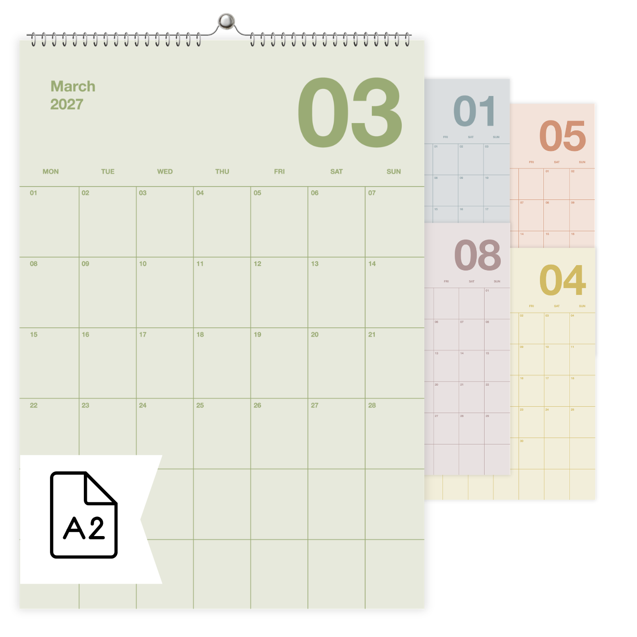 A2 Natürlicher Designkalender 2027 Natural