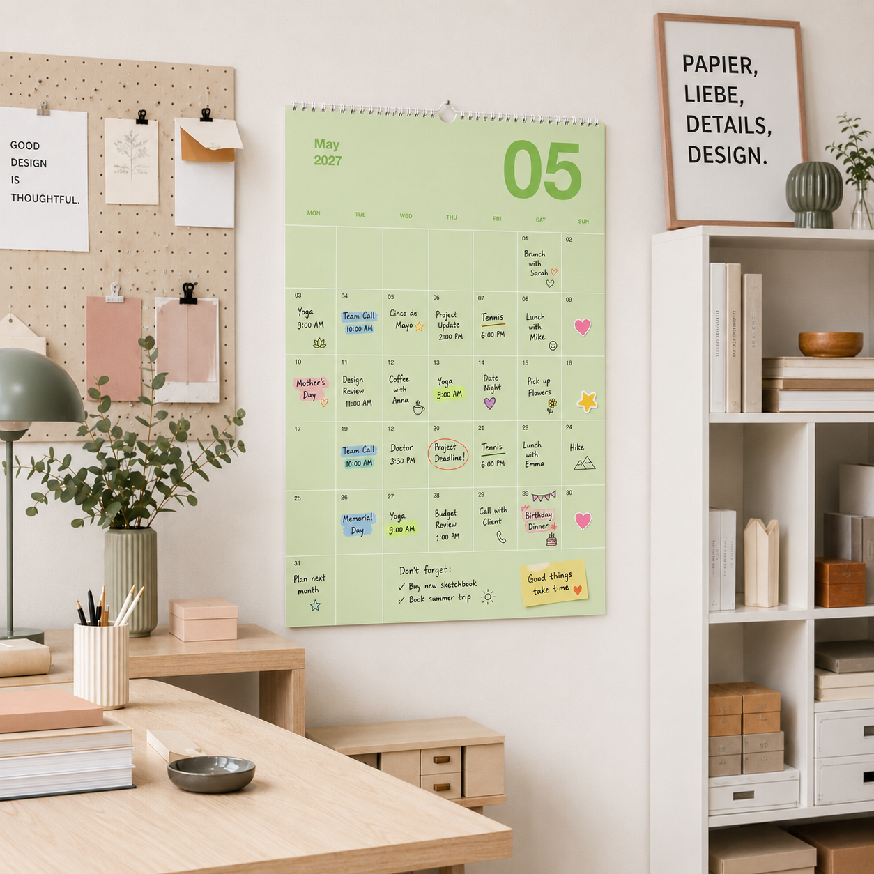 A2 Bunter Design Wandkalender 2027 Pastell