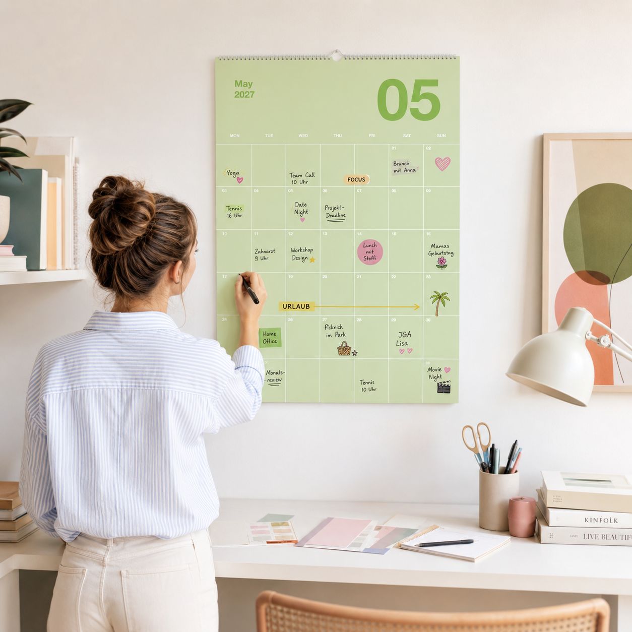 A2 Bunter Design Wandkalender 2027 Pastell